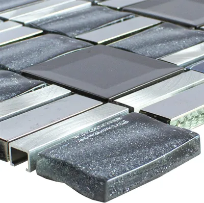 Produktbild von Glas Aluminium Mosaik LaCrosse Schwarz Grau Silber