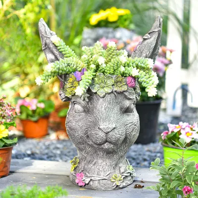 Hasenkopf Pflanzgefäß aus Harz – Dekorative Gartenskulptur