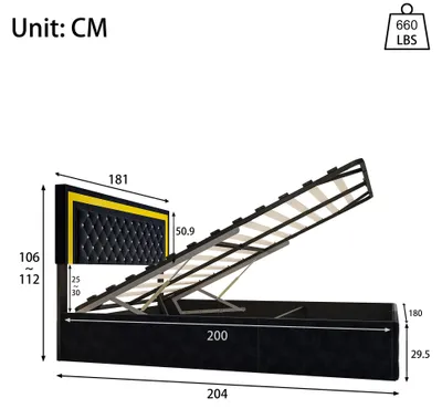 Produktbild von Modernes Polsterbett - Doppelbett mit Stauraum 180×200 cm - Samtbezug - Minimalistisches Design - Ohne Matratze - Schwarz