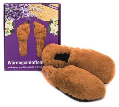Produktbild von Habibi Wärmeschuhe aufheizbare Thermo Hausschuhe Fußwärmer für Mikrowelle & Ofen - caramel, Schuhgröße M (EU 37-40)