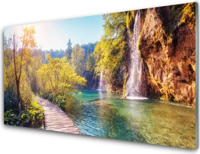 Produktbild von Küchenrückwand aus Glas 100x50cm Spritzschutz See Felsen Brücke Landschaft