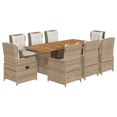 Produktbild von vidaXL 9-tlg. Garten-Essgruppe mit Kissen Beige Poly Rattan