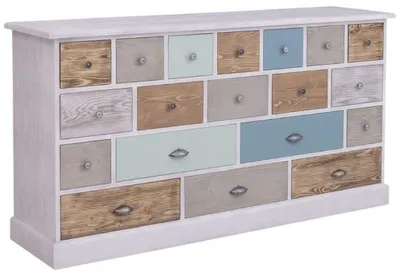 Produktbild von Casa Padrino Landhausstil Kommode Hellgrau / Mehrfarbig 180 x 48 x H. 95 cm - Massivholz Schrank mit 19 Schubladen - Landhausstil Möbel - Möbel im Landhausstil - Landhausstil Einrichtung