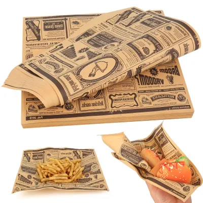 Produktbild von 100 Blatt Backpapier, Zeitungspapieroptik, Käsepapier, Hamburgerpapier, fettdichtes Papier für Hamburgerbrötchen, Hamburger, Pommes frites, Butterbrot, Käse, Snacks (25x25cm)