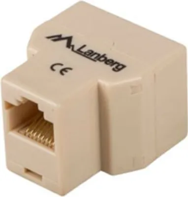 A product shot of a beige network adapter.
