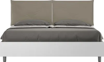 Produktbild von ITYHOME - Bett ohne Lattenrost 160x200 Esche weiß Kopfteilkissen mit Kunstlederbezug Cappuccino Egos Appia