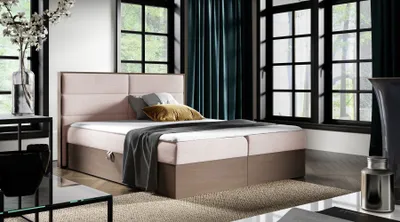 Produktbild von Kontinentales Bett 140x200 CHANTELLE 5 - dunkle Eiche / Rosa + GRATIS Matratzenauflage
