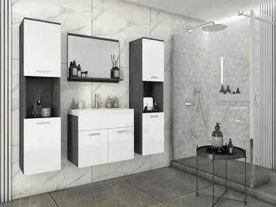 Obrázok produktu pre Súprava kúpeľňového nábytku MILANO XL - Skrinka, Zrkadlo, Umývadlo - Kompletná súprava kúpeľňového nábytku