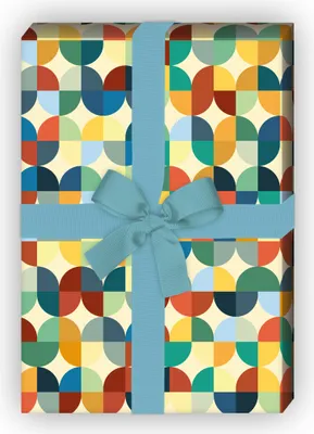 Produktbild von Geometrisches Vintage Geschenkpapier, Dekorpapier in Retro Farben, Wellen,  - G8745, 32 x 48cm