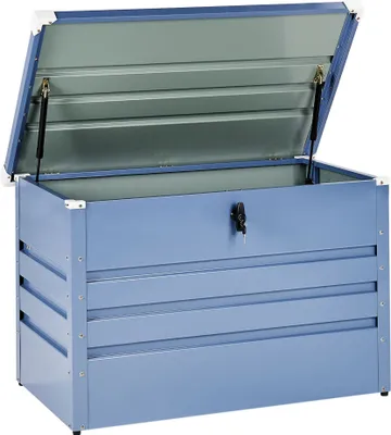 Produktbild von BELIANI Gartentruhe Blau Metall 300 L 100 x 62 cm Wasserdicht Abschließbar mit Deckel Garten Terrasse Aufbewahrungsbox Gartenbox Kissenbox Auflagenbox