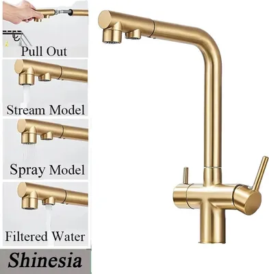 Immagine prodotto di Rubinetto da cucina Cleaner, ugello estraibile, doppio comando, oro spazzolato A