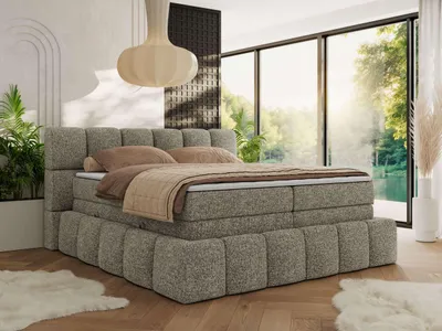 Produktbild von MKS MEBLE Boxspringbett 140 x 200 mit bettkasten NIRA KING, Polsterbett 7 Zonen Multipocket-Matratze und Topper, Doppelbett - Grau Strukture - H4
