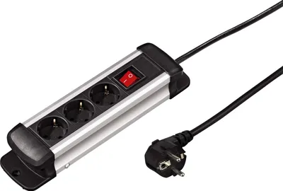 Produktbild von Hama 3way Distribution Panel "Pro-S 30S", 3.0 m, 3 AC-Ausgänge, 50 - 60 Hz, 16 A, 3500 W, Schwarz, Silber, 3 m