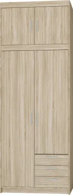 Produktbild von Tkmoebel 2-türiger Kleiderschrank Schrank mit Schubladen + Aufsatz LENA 2D3S laminierte Platte Breite 89,7cm,Sonoma-Eiche