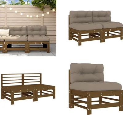 Produktbild von vidaXL Mittelsofas mit Kissen 2 Stk. Honigbraun Massivholz Kiefer - Mittelsofa - Mittelsofas - Gartensofa - Outdoor Sofa