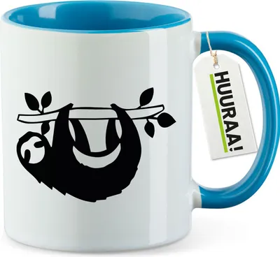 Produktbild von Huuraa Kaffeetasse Faultier Silhouette 330ml Blau Keramik Kaffeebecher Geschenkidee