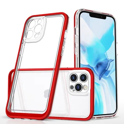 Produktbild von Clear 3in1 Case für iPhone 12 Pro Max Gel Cover mit Rahmen rot