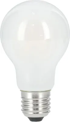 A close-up studio shot of a white LED light bulb with a silver screw base against a white background.