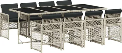 Immagine prodotto di vidaXL set da pranzo da giardino 9 pezzi con cuscini in rattan grigio chiaro