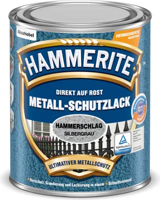 Produktbild von Hammerite Metall-Schutzlack Hammerschlag, Fertig gemischt, Zaun, Möbel, Treppe, Metall, Nicht-eisenhaltiges Metall, Hammerschlag, Grau, Silber, 10 m²/L, Silbergrau