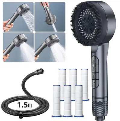 Produktbild von Duschkopf mit Filter Hochdruck Regenstrahl Wassersparend 4 Strahlarten Grau