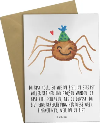 Produktbild von Mr. & Mrs. Panda Grußkarte Spinne Agathe Party - Weiß - Geschenk, Motivation, Selbstliebe, Wunder, osterkarten, dankeskarten, Glück, einladungskarten, weihnachtskarten