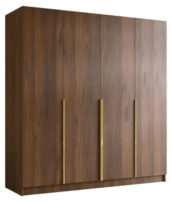 Produktbild von MIRJAN24 Kleiderschrank Santi I, Schlafzimmer, Drehtürenschrank, mit Kleiderstange, Modern, Garderobenschrank, Metallgriffe (Farbe: Nuss Warmia + Gold)