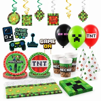 Produktbild von Party Deko Set Minecraft Geburtstagsdeko Kindergeburtstag Party Deko Geburtstag Dekoration