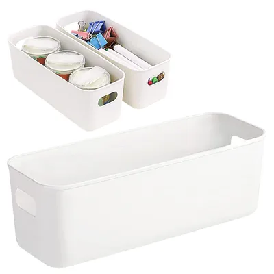 3 Aufbewahrungskörbe, weiß, rechteckig, 28x9x11 cm, PP-Kunststoff