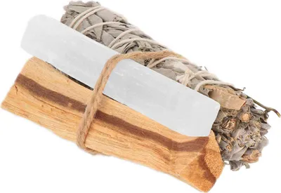 Produktbild von Räucher-Set Weißer Salbei, Palo Santo Holz & Selenit Smudge Stick
