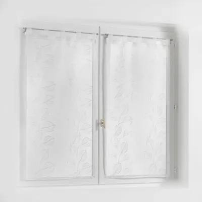 Gardine mit Stickerei, 2er-Pack, 60x160 cm, sandfarben, Schlaufen