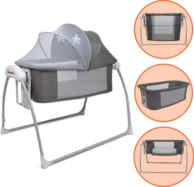 Produktbild von Baninni 4-in-1 Elektrische Schaukelwiege mit Beistellbett & Boxfunktion Coco Grau