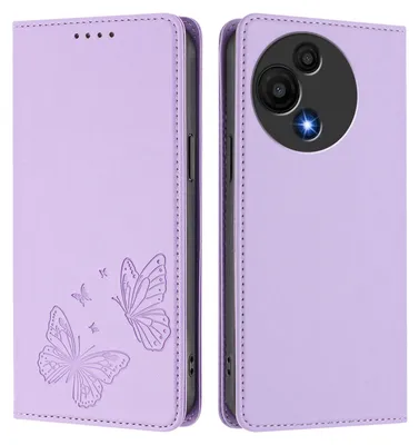 Obrázek produktu pro Kožené pouzdro pro TCL 605 / TCL 60 SE, motýlí ražbou, peněženkové flip pouzdro se stojánkem Světle fialová