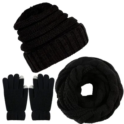 Produktbild von Gestricktes Mützenset mit Rundschal für den Winter