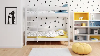 Produktbild von Etagenbett Diego 140x70 Kinderbett mit Rausfallschutz & Lattenrost weiß 70 x 140 für Mädchen und Jungen Massivholz Kiefer