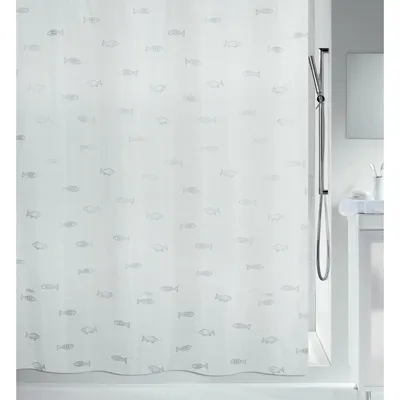 Image de Rideau de douche anti-moisissure Spirella - Antibactérien, lavable, imperméable, polyester, « Kos » 240 x 180 cm, blanc