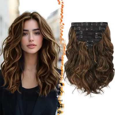 Produktbild von Kurze Wellige Clip-in Extensions 30cm Haarverlängerung 6PCs - Dunkel Braun Highlights