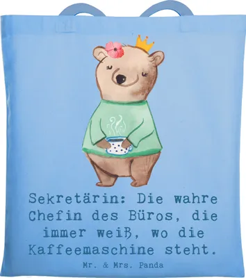Produktbild von Mr. & Mrs. Panda Jutebeutel Sekretärin Chef - Sky Blue - Geschenk, Büroorganisation, Arbeitsatmosphäre, Berufsleben, Sekretärinnen Humor, Tasche, kreative Geschenke