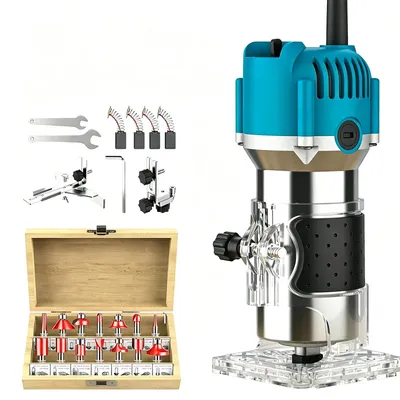 Obrázek produktu pro Frézka stolní – Elektrická frézka na dřevo – 800 W – 30 000 otáček za minutu – Sada 15 fréz – Pro zpracování dřeva – Frézování a gravírování