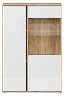 Produktbild von Furniture24 Vitrine R Orkney Okyv321R-Q344Vitrinenschrank 89.7 X 132.9 X 41.4 Cm - Eiche Mauvella/Weiß Glanz