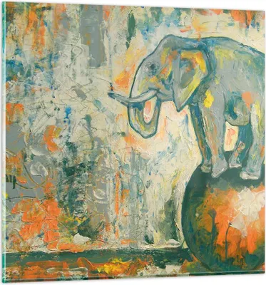 Produktbild von Bilder auf glas - Elefant Abstraktion - 60x60cm - Glasbilder - Wandbilder - Kunstdruck - zum Aufhängen bereit - Wanddekoration aus Glas - Glas Bilder - Wandbild auf Glas - Einteilig - GAC60x60-3566