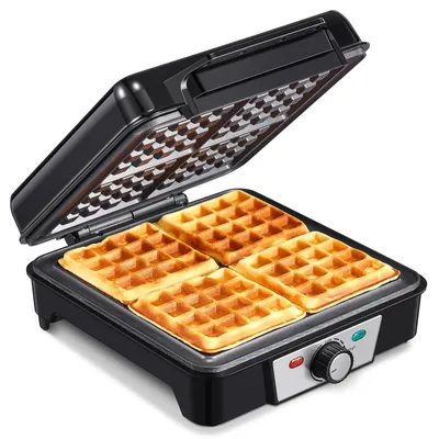 Productafbeelding van Wafelijzer voor 4 Belgische wafels, 1200W wafelmachine met anti-aanbaklaag, bruiningsregeling