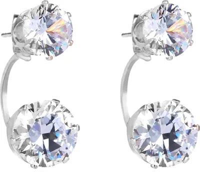 Produktbild von Mode Frauen Doppel Zirkonia Tropfen Ohr Jacke Piercing Ohrringe Schmuck-Weißes Gold