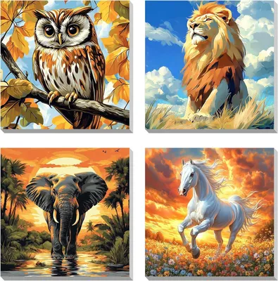 Productafbeelding van 4-delig Verf op Nummers Kits voor Volwassenen Beginners, Dieren Verf op Nummers Ingelijst op Canvas, DIY Knutsel Kunst Schilderij Kits voor Kinderen
