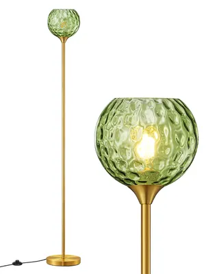 Produktbild von EDISHINE Stehlampe Wohnzimmer, mintgrüner Glasschirm, inkl. 2700 K LED, goldfarbenes Metallgestell, E27 Fassung, Fußschalter, dekorative Vintage