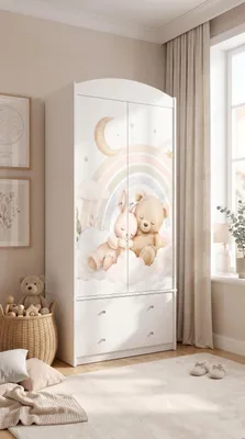 Immagine prodotto di Armadio per bambini grande, bianco, con cassetti e asta appendiabiti, 88x187 cm; armadio per bambini moderno a 2 ante, con adesivi colorati