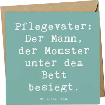 Produktbild von Mr. & Mrs. Panda Klappkarte Spruch Pflegevater Held - Meeresbrise - Geschenk, Glückwunschkarte, Liebe, liebevolle Fürsorge, Sicherheit, Kinderbetreuung, faltkarte