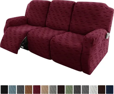 Produktbild von Hussen – Elastischer Sofabezug für Relaxsessel, 3-Sitzer (3-teilig), Weinrot, Vollständiger Sofaschoner fürs Wohnzimmer