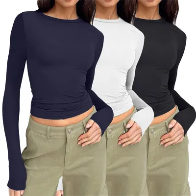 Image de T-shirt à manches longues pour femmes, tops amples décontractés de style Y2K
