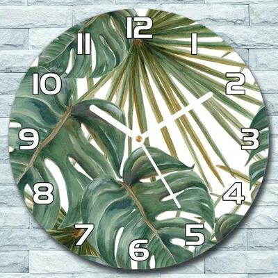 Produktbild von Wanduhr aus Glas Rund fi 30 Exotische Blätter Quarz Deko Schlafzimmer Büro